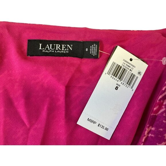 LAUREN Ralph Lauren Womens 8 Geometric Print Belted Crepe Midi Dress Fuchsia NWT - Picture 6 of 15